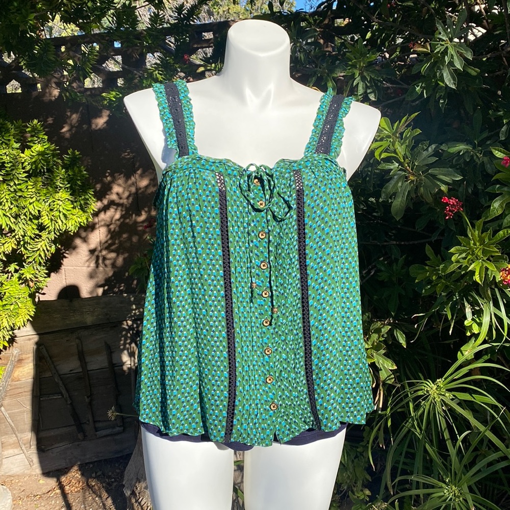 Anthropologie Blue & Green Camisole with Liner